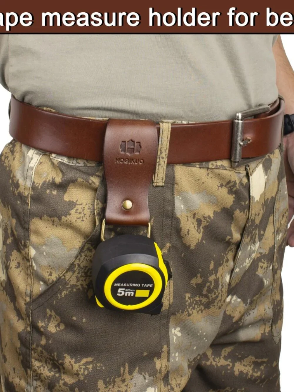 Leather Tape Measure Holder for Belt - Heavy Duty Tool Holder with Metal Clip fo